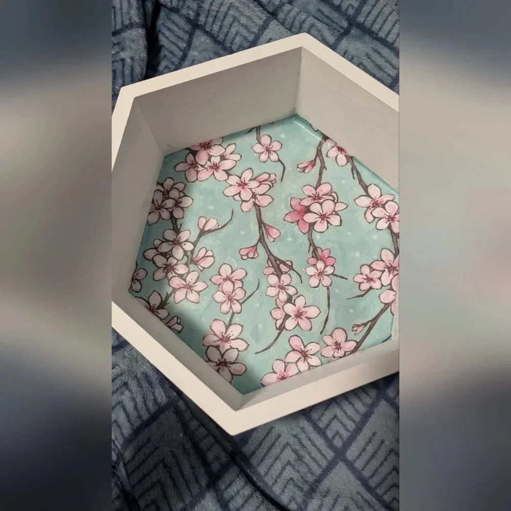 Handmade Cherry Blossom Hexagon Wall Decor (EUC)